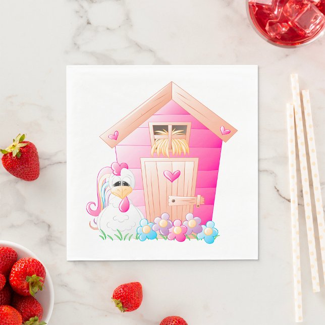 Chicken and Pink Hen House with Flowers Napkin (Creator Uploaded)
