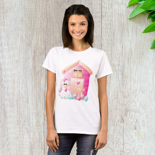 Chicken and Pink Hen House with Flowers T-Shirt