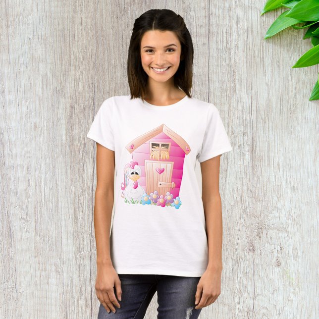 Chicken and Pink Hen House with Flowers T-Shirt (Creator Uploaded)