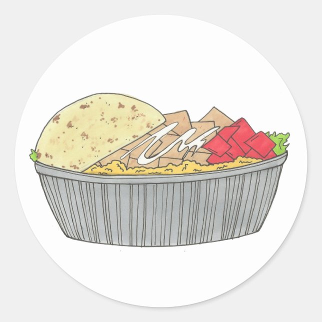 Chicken and Rice Platter Plate NYC Halal Cart Food Classic Round Sticker (Front)