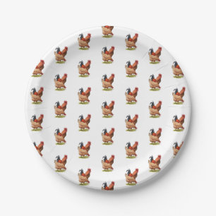 Chicken And Rooster Art, Poultry, Farm Animals Paper Plate