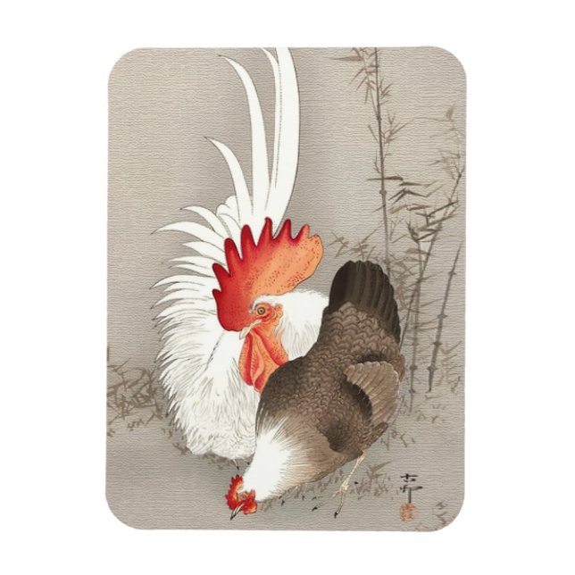 Chicken and Rooster by Ohara Koson Magnet (Vertical)