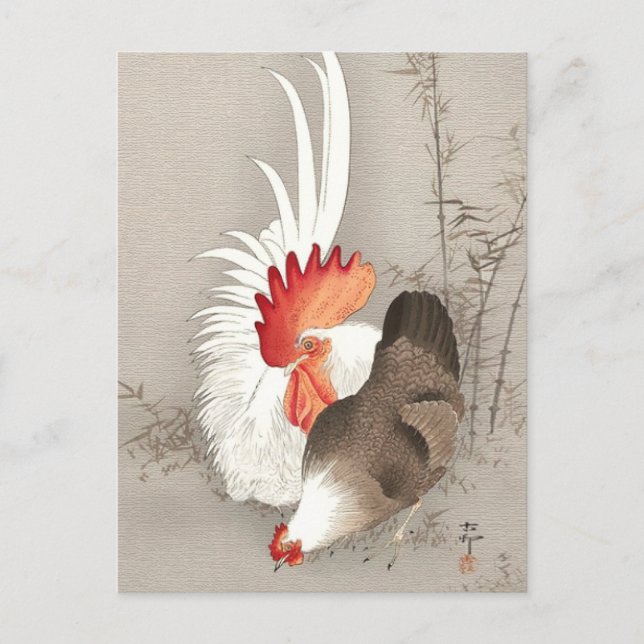 Chicken and Rooster by Ohara Koson Postcard (Front)