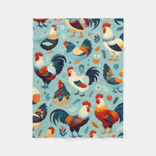 Chicken and Rooster Design Fleece Blanket