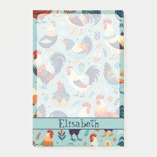 Chicken and Rooster Design Personalise Post-it Notes