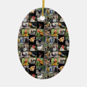 Chicken,And Rooster Photo Collage, Ceramic Tree Decoration