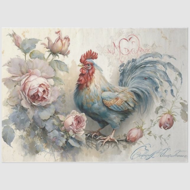 Chicken and Roses  Tissue Paper (Front)