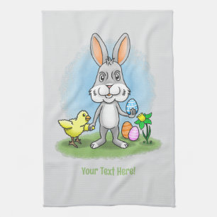 Chicken and the Easter bunny Tea Towel