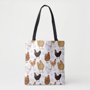 Chicken and the Eggs Pattern on White Tote Bag