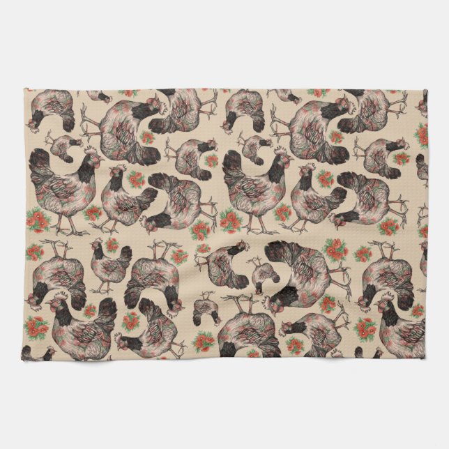 Chicken and Vygies Patterned Tea Towel (Horizontal)