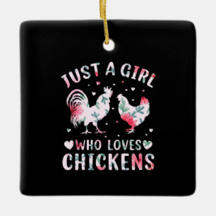 Chicken Art Girl Who Loves Chickens Ceramic Ornament