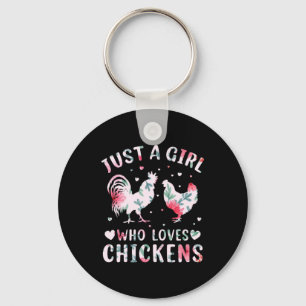 Chicken Art Girl Who Loves Chickens Key Ring