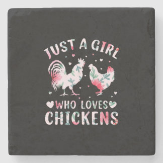 Chicken Art Girl Who Loves Chickens Stone Coaster