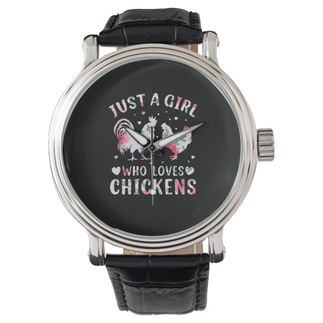 Chicken Art Girl Who Loves Chickens Watch (Front)