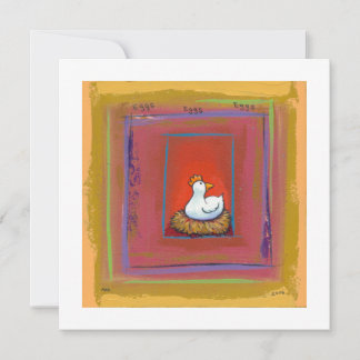 Chicken art hen laying eggs fun colourful painting invitation