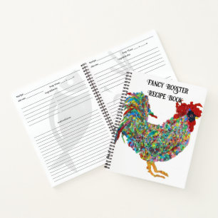 Chicken Art Multi-Color Fancy Rooster Recipe Book