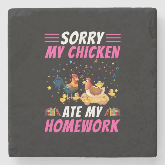 Chicken Art My Chicken Ate My Homework Stone Coaster (Front)