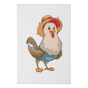 Chicken as Farmer with Hat Faux Canvas Print