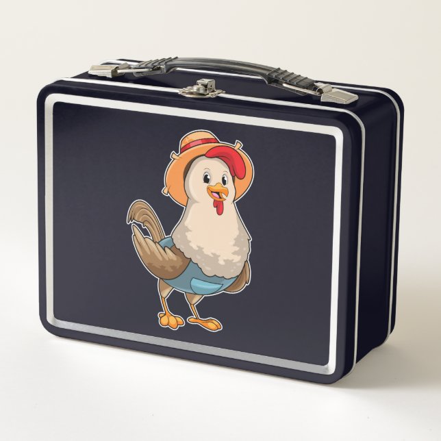 Chicken as Farmer with Hat Metal Lunch Box (Front)