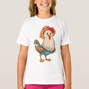 Chicken as Farmer with Hat T-Shirt