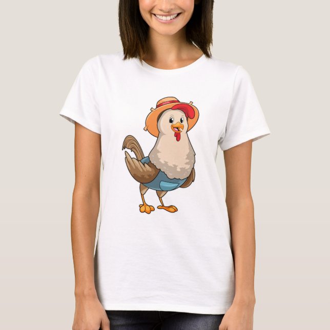 Chicken as Farmer with Hat T-Shirt (Front)