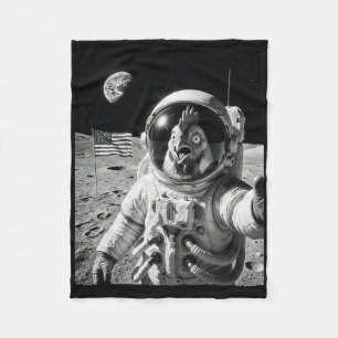 Chicken Astronaut Selfie On The Moon Funny Chicken Fleece Blanket