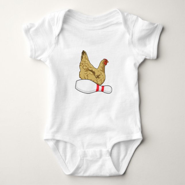 Chicken at Bowling with Bowling pin Baby Bodysuit (Front)