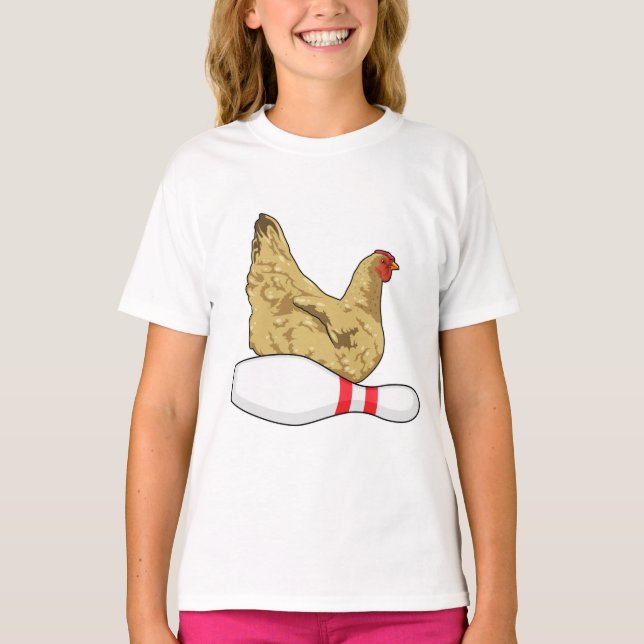 Chicken at Bowling with Bowling pin T-Shirt (Front)