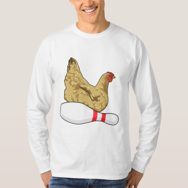 Chicken at Bowling with Bowling pin T-Shirt (Front)