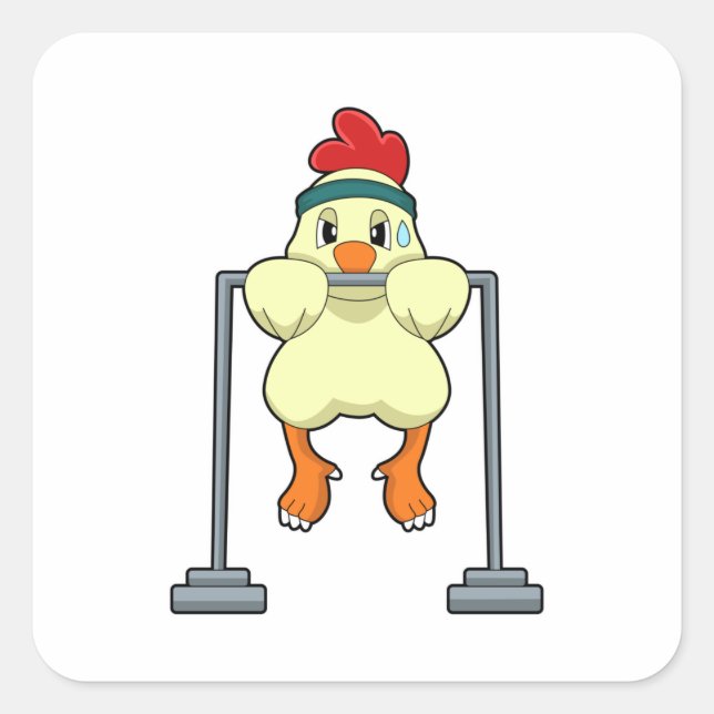 Chicken at Fitness Pull-ups Square Sticker (Front)