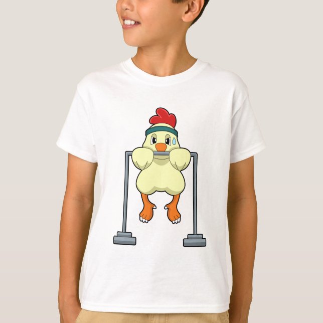 Chicken at Fitness Pull-ups T-Shirt (Front)