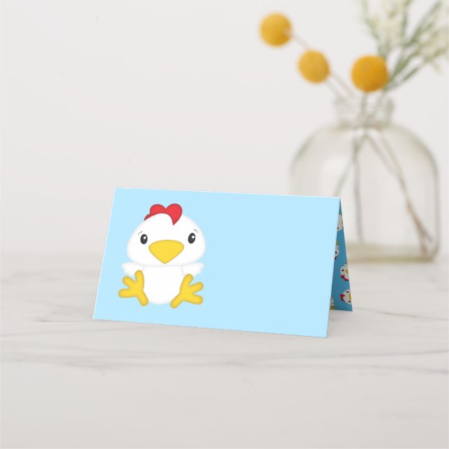 Chicken Baby Shower Blue Boy Place Card (Front)