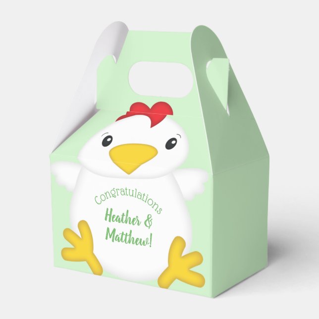 Chicken Baby Shower Green Favour Box (Front Side)