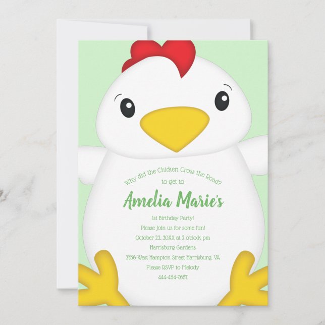 Chicken Baby Shower Green Invitation (Front)