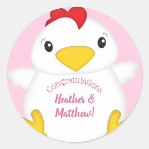 Chicken Baby Shower Pink Classic Round Sticker