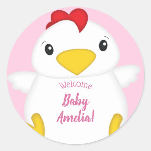 Chicken Baby Shower Pink Classic Round Sticker