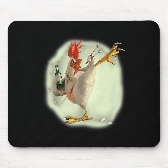 Chicken Beer Karate Kick Cool Chicken Funny Chicke Mouse Pad (Front)