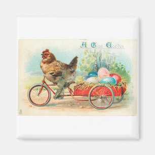 Chicken Bicycle Vintage Easter Magnet