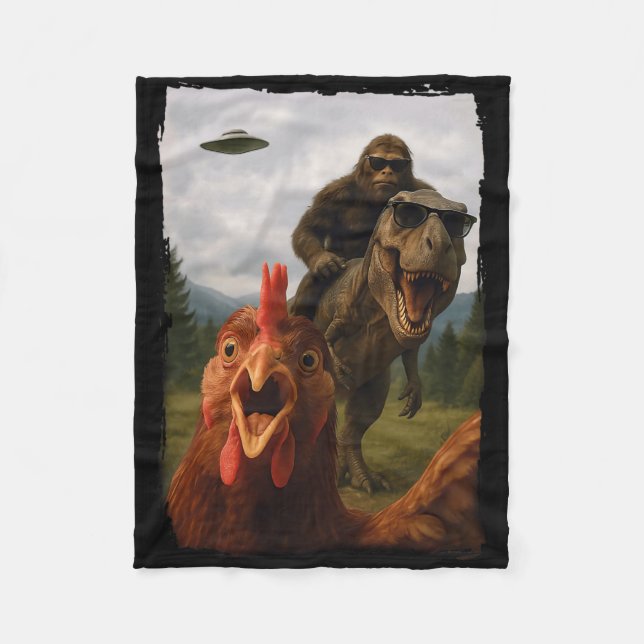 Chicken Bigfoot T-rex Ufo Selfie  Fleece Blanket (Front)