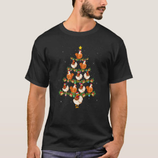 Chicken Bird Lover Xmas Tree Lights Santa Chicken  T-Shirt