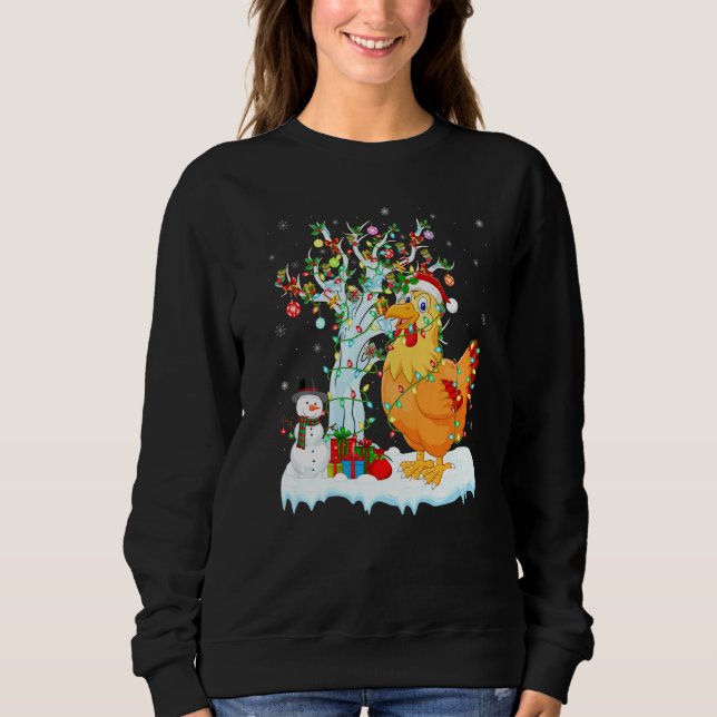 Chicken Bird Xmas Tree Lighting Santa Hat Chicken  Sweatshirt (Front)