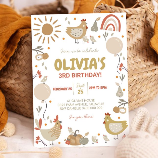 Chicken Birthday Invitation Fall Party Invite Hen (Chicken Birthday Invitation Fall Birthday Invitation)