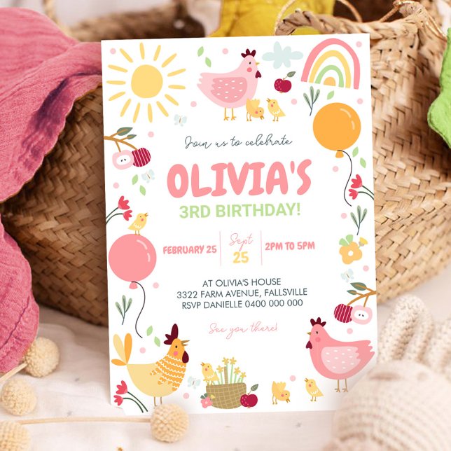 Chicken Birthday Invitation Rainbow Chicken Spring (Chicken Birthday Invitation)