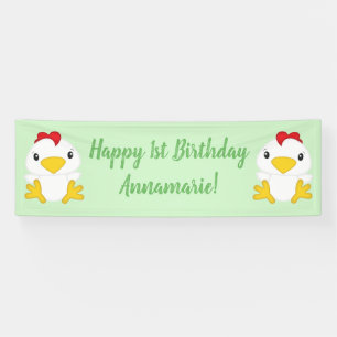 Chicken Birthday Party Green Banner