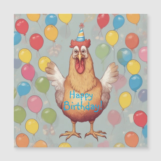 Chicken Birthday Party Magnetic Card (Front)