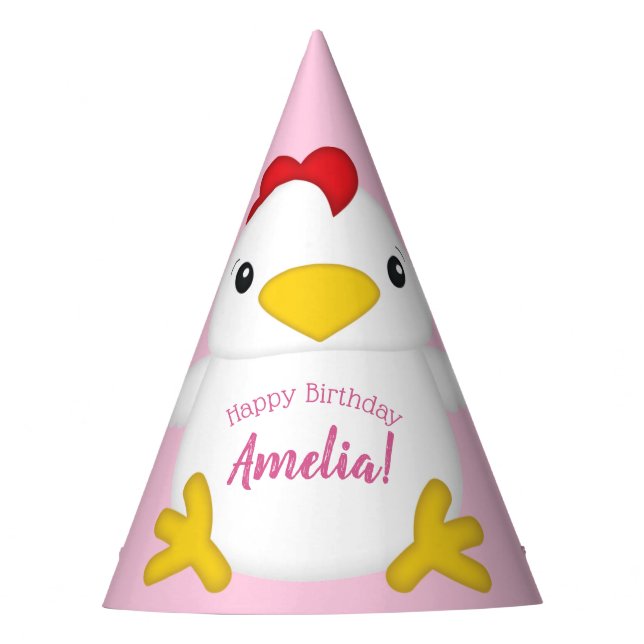 Chicken Birthday Party Pink Hat (Front)