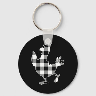 Chicken Black &amp; White Buffalo Plaid Merry Chri Key Ring