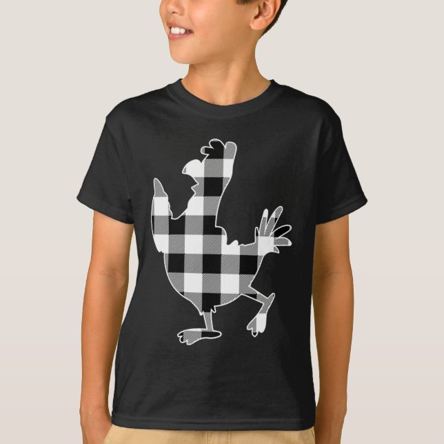 Chicken Black &amp; White Buffalo Plaid Merry Chri T-Shirt (Front)