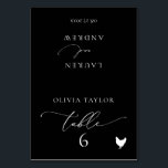 Chicken Black Minimalist Wedding Table Number<br><div class="desc">Beautiful black and white,  elegant,  modern and minimalist,  table number place card with chicken. Fully customisable.</div>