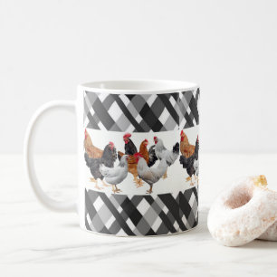 Chicken Black White Plaid Mug